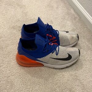 Nike Air Max 270 Blue and White Sneakers with Orange Accents